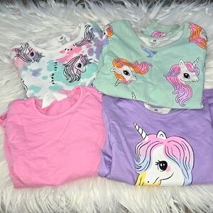 Lot of 4 girls unicorn tops- size 5T/6